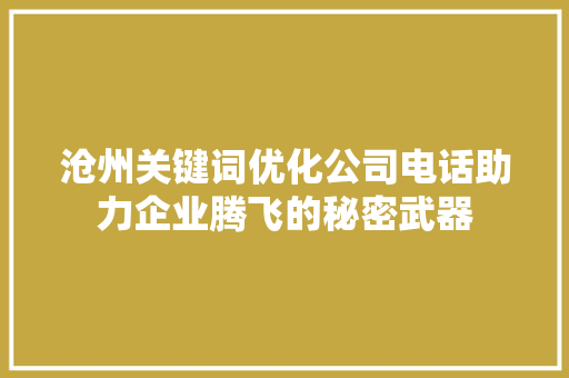 沧州关键词优化公司电话助力企业腾飞的秘密武器