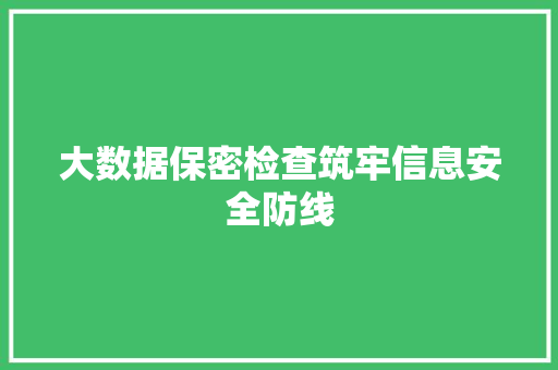 大数据保密检查筑牢信息安全防线