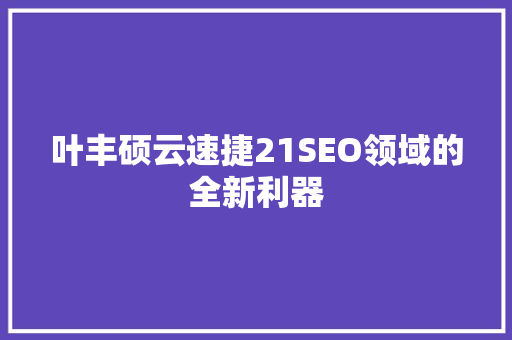 叶丰硕云速捷21SEO领域的全新利器