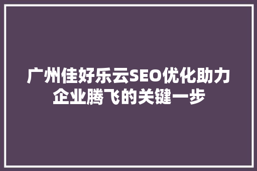 广州佳好乐云SEO优化助力企业腾飞的关键一步