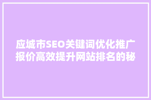 应城市SEO关键词优化推广报价高效提升网站排名的秘密武器