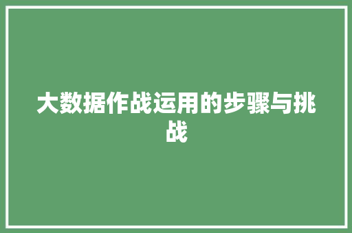 大数据作战运用的步骤与挑战  第1张