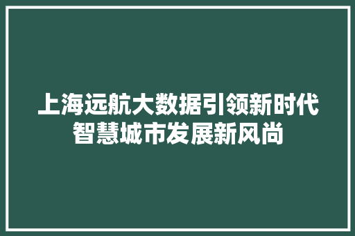 上海远航大数据引领新时代智慧城市发展新风尚