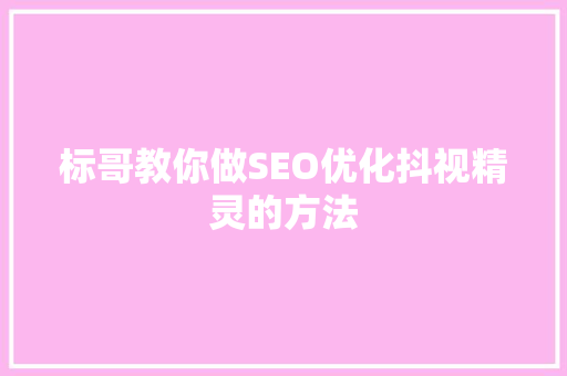 标哥教你做SEO优化抖视精灵的方法