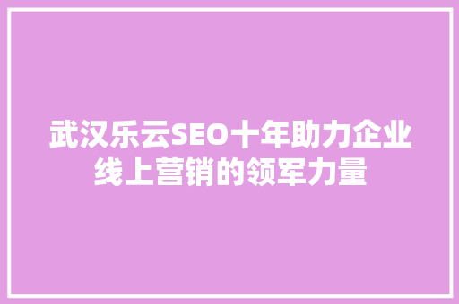 武汉乐云SEO十年助力企业线上营销的领军力量