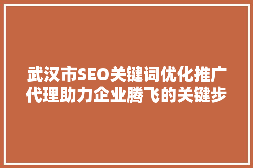 武汉市SEO关键词优化推广代理助力企业腾飞的关键步骤