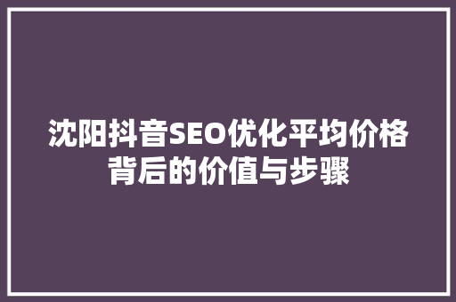 沈阳抖音SEO优化平均价格背后的价值与步骤