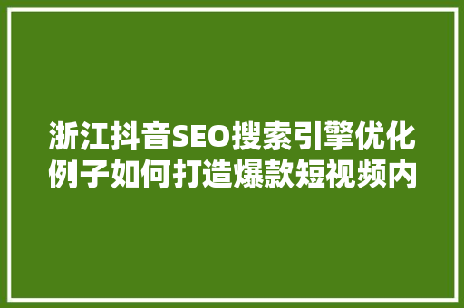浙江抖音SEO搜索引擎优化例子如何打造爆款短视频内容