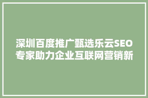 深圳百度推广甄选乐云SEO专家助力企业互联网营销新篇章