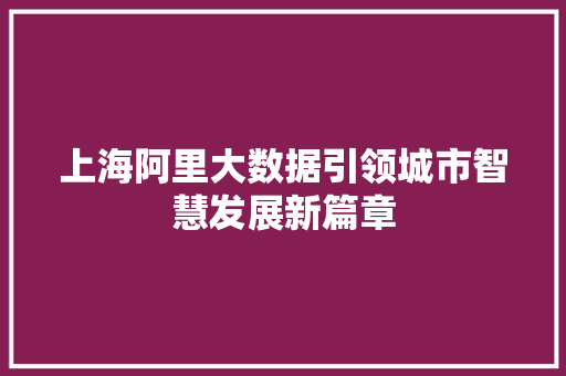 上海阿里大数据引领城市智慧发展新篇章