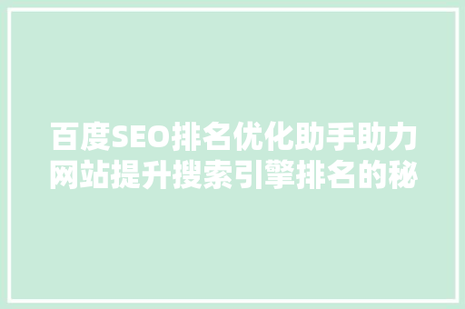 百度SEO排名优化助手助力网站提升搜索引擎排名的秘密武器