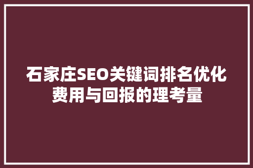 石家庄SEO关键词排名优化费用与回报的理考量