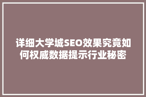 详细大学城SEO效果究竟如何权威数据提示行业秘密