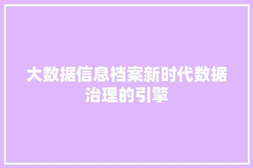 大数据信息档案新时代数据治理的引擎  第1张