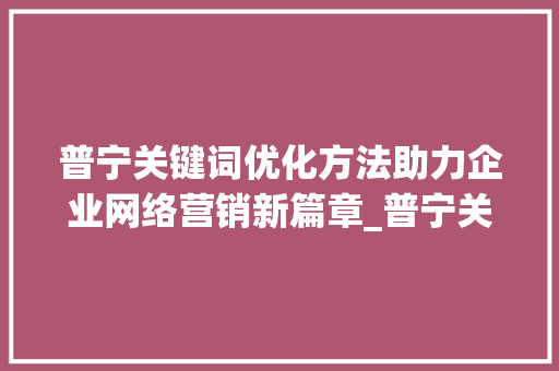 普宁关键词优化方法助力企业网络营销新篇章_普宁关键词优化方法