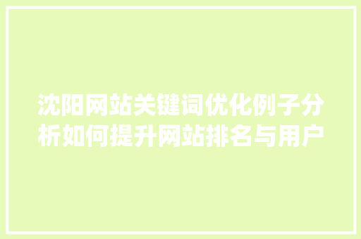 沈阳网站关键词优化例子分析如何提升网站排名与用户体验_沈阳网站关键词优化例子