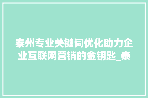 泰州专业关键词优化助力企业互联网营销的金钥匙_泰州专业关键词优化企业