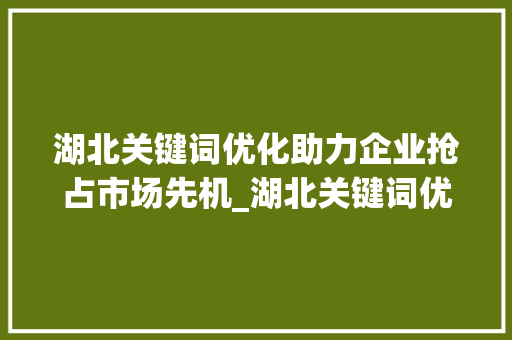 湖北关键词优化助力企业抢占市场先机_湖北关键词优化的方法