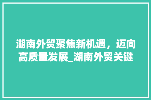 湖南外贸聚焦新机遇，迈向高质量发展_湖南外贸关键词优化