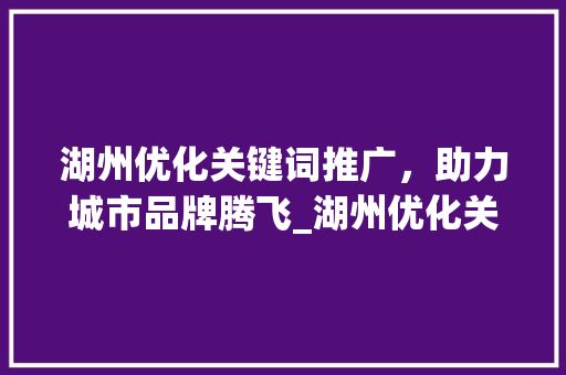 湖州优化关键词推广，助力城市品牌腾飞_湖州优化关键词推广