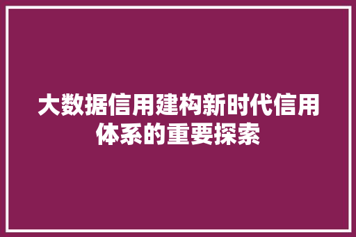 大数据信用建构新时代信用体系的重要探索