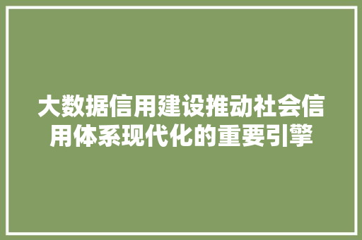 大数据信用建设推动社会信用体系现代化的重要引擎