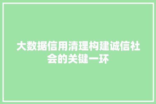 大数据信用清理构建诚信社会的关键一环