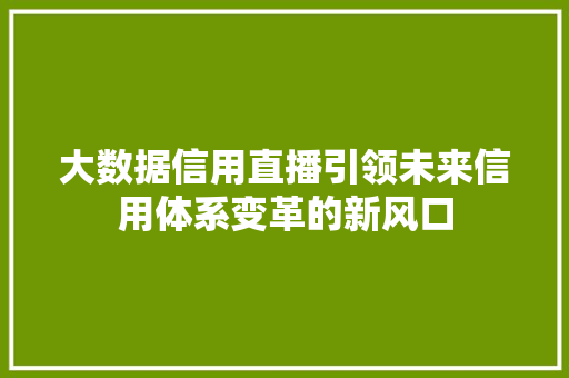 大数据信用直播引领未来信用体系变革的新风口  第1张