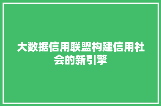 大数据信用联盟构建信用社会的新引擎