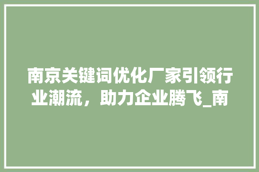 南京关键词优化厂家引领行业潮流，助力企业腾飞_南京市关键词优化厂家