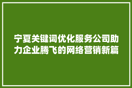 宁夏关键词优化服务公司助力企业腾飞的网络营销新篇章_宁夏关键词优化服务公司