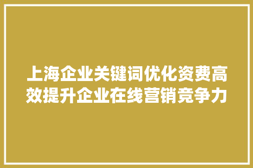 上海企业关键词优化资费高效提升企业在线营销竞争力_上海企业关键词优化资费