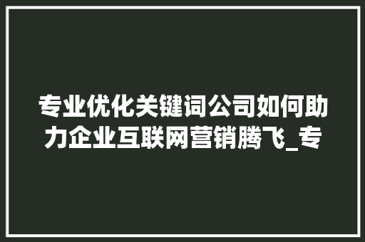 专业优化关键词公司如何助力企业互联网营销腾飞_专业的优化关键词公司