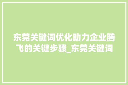 东莞关键词优化助力企业腾飞的关键步骤_东莞关键词优化是什么