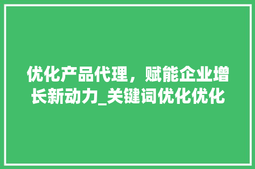 优化产品代理，赋能企业增长新动力_关键词优化优化产品代理