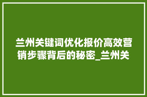 兰州关键词优化报价高效营销步骤背后的秘密_兰州关键词优化报价