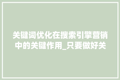 关键词优化在搜索引擎营销中的关键作用_只要做好关键词优化