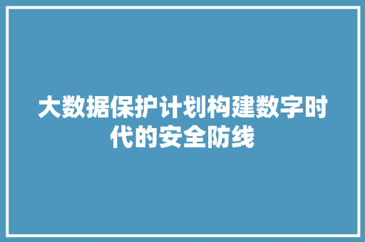 大数据保护计划构建数字时代的安全防线  第1张