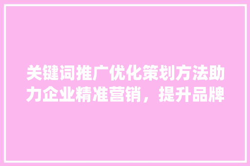 关键词推广优化策划方法助力企业精准营销，提升品牌影响力_关键词推广优化策划方法