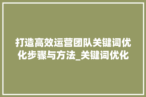 打造高效运营团队关键词优化步骤与方法_关键词优化运营团队