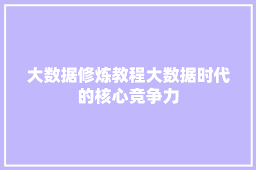 大数据修炼教程大数据时代的核心竞争力
