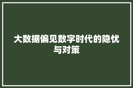 大数据偏见数字时代的隐忧与对策