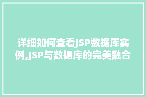 详细如何查看JSP数据库实例,JSP与数据库的完美融合