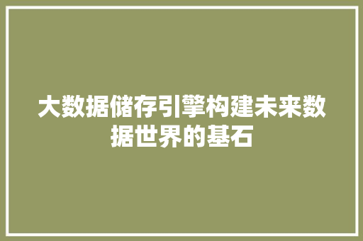 大数据储存引擎构建未来数据世界的基石