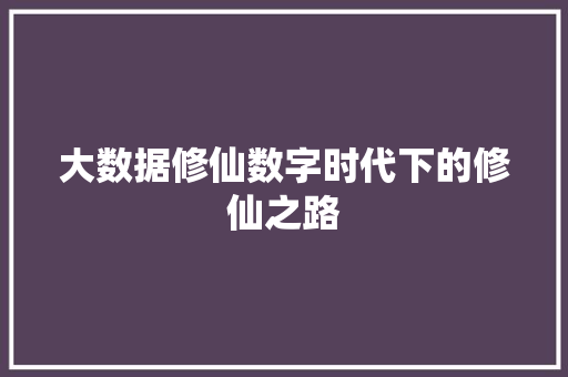 大数据修仙数字时代下的修仙之路