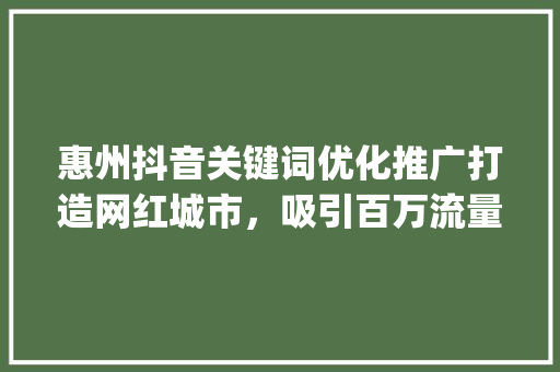 惠州抖音关键词优化推广打造网红城市，吸引百万流量_惠州抖音关键词优化推广