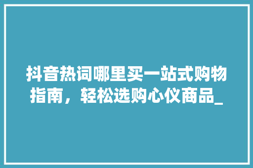 抖音热词哪里买一站式购物指南，轻松选购心仪商品_抖音关键词优化哪里买