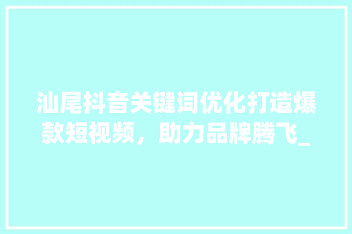 汕尾抖音关键词优化打造爆款短视频，助力品牌腾飞_汕尾抖音关键词优化平台