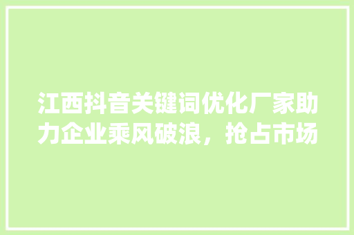 江西抖音关键词优化厂家助力企业乘风破浪，抢占市场先机_江西抖音关键词优化厂家