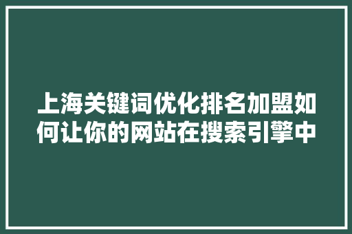 上海关键词优化排名加盟如何让你的网站在搜索引擎中脱颖而出